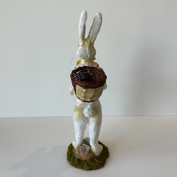 Maisons De Vente Vintage 16" Velvet Bunny Rabbit with Eggs & Basket Easter Decor - Picture 3 of 8